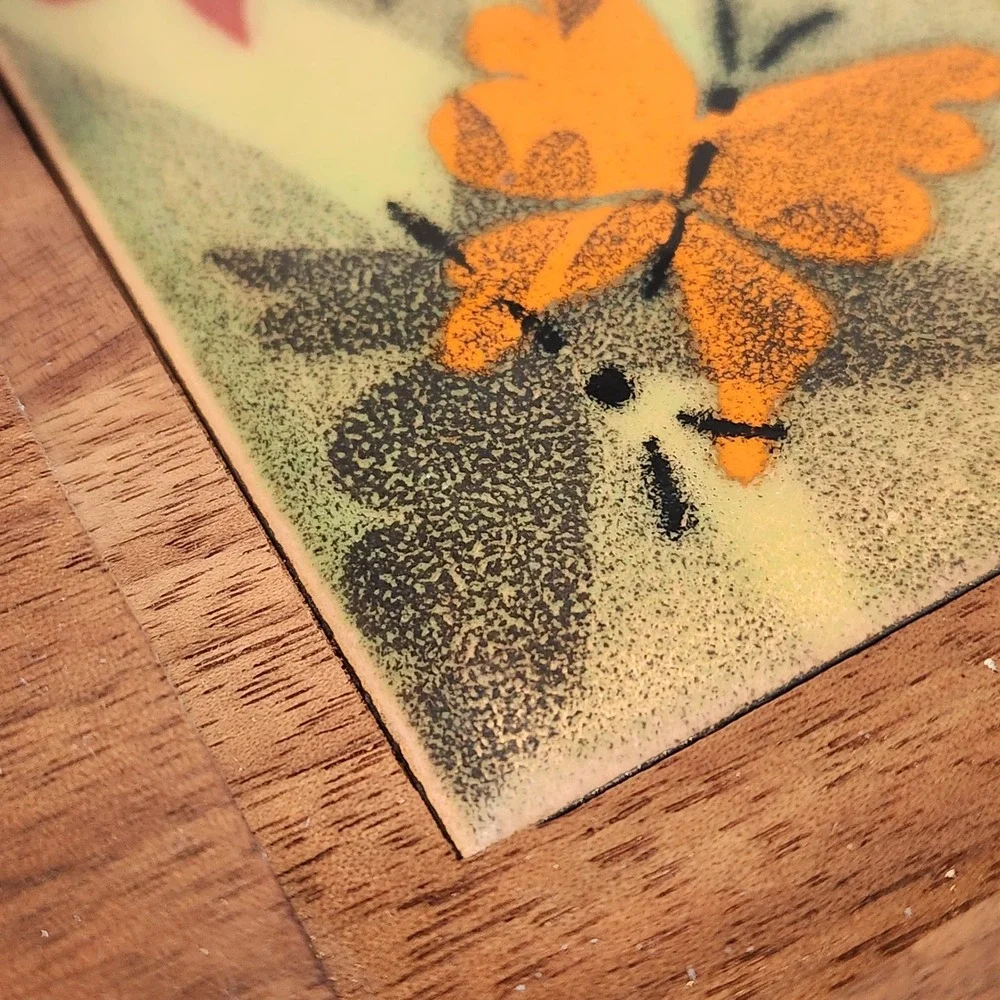 Ernest Sohn Vintage MCM Doubke Relish Serving Tray‎ Butterflies Wood Glass